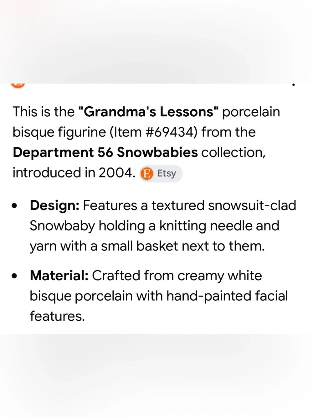Department 56 Snowbabies Grandma’s Lessons NWT